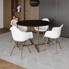 Mesa Jantar Industrial Redonda 110cm Preta Base V Dourada com 4 Poltronas Eames Eiffel Daw Madeira B Mesa Jantar Industrial Redonda 110cm Preta Base V Dourada com 4 Poltronas Eames Eiffel Daw Madeira B