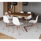 Mesa Jantar Industrial Retangular 137X90Cm Amêndoa Base V C/6 Cadeiras Brancas Base C Cor: Amendoa