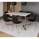 Mesa Jantar Industrial Retangular 137x90cm Branca Base V com 6 Cadeiras Eames Eiffel Pretas Base Cob