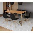 Mesa Jantar Industrial Retangular 137x90cm Canela Base V com 6 Cadeiras Eames Eiffel Pretas Base Dou