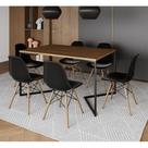 Mesa Jantar Industrial Retangular Amêndoa 137X90Cm Base V Ferro Preto C/6 Cadeiras Preta Mad Amendoa Mesa Jantar Industrial Retangular Amêndoa 137X90Cm Base V Ferro Preto C/6 Cadeiras Preta Mad Amendoa
