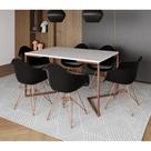 Mesa Jantar Industrial Retangular Branca 137X90Cm Base V Cobre Com 6 Poltronas Pretas B Cor: Branco