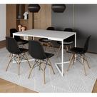 Mesa Jantar Industrial Retangular Branca 137x90cm Base V Ferro Branco com 6 Cadeiras Preta Eames Mad Mesa Jantar Industrial Retangular Branca 137x90cm Base V Ferro Branco com 6 Cadeiras Preta Eames Mad