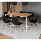 Mesa Jantar Industrial Retangular Canela 137X90Cm Base V Ferro Branco C/6 Cadeiras Preta Mad Canela Mesa Jantar Industrial Retangular Canela 137X90Cm Base V Ferro Branco C/6 Cadeiras Preta Mad Canela