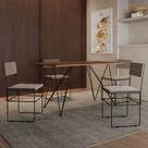 Mesa Jantar Industrial Trama 1,40x0,80m Amêndoa com 4 Cadeiras Estofadas Vitória Bege e Preta Mesa Jantar Industrial Trama 1,40x0,80m Amêndoa com 4 Cadeiras Estofadas Vitória Bege e Preta