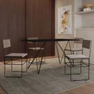 Mesa Jantar Industrial Trama 1,40x0,80m Preta com 4 Cadeiras Estofadas Vitória Bege e Preta Mesa Jantar Industrial Trama 1,40x0,80m Preta com 4 Cadeiras Estofadas Vitória Bege e Preta
