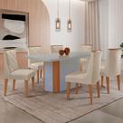 Mesa Jantar Isadora 180cm 6 Cadeiras Isadora Moderna Mobília Veludo Creme/Off White/Naturale