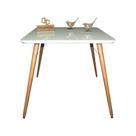 Mesa Jantar Pés Palitos Tampo Quadrado Vidro Laqueado 110cm Off White