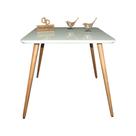 Mesa Jantar Pés Palitos Tampo Quadrado Vidro Laqueado 70cm Off White