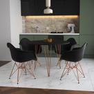Mesa Jantar Redonda 110cm Preta Clips 3 Pés com 4 Poltronas Pretas Eames Eiffel Base Cobre Mesa Jantar Redonda 110cm Preta Clips 3 Pés com 4 Poltronas Pretas Eames Eiffel Base Cobre