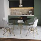 Mesa Jantar Redonda 110cm Preta Clips 3 Pés com 5 Cadeiras Eames Eiffel Brancas Base Dourada Mesa Jantar Redonda 110cm Preta Clips 3 Pés com 5 Cadeiras Eames Eiffel Brancas Base Dourada