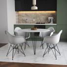 Mesa Jantar Redonda 90cm Branca Clips 3 Pés com 4 Poltronas Eiffel Eames Daw Brancas Ferro Preto Mesa Jantar Redonda 90cm Branca Clips 3 Pés com 4 Poltronas Eiffel Eames Daw Brancas Ferro Preto