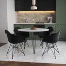 Mesa Jantar Redonda 90cm Branca Clips 3 Pés com 4 Poltronas Eiffel Eames Daw Pretas Ferro Preto