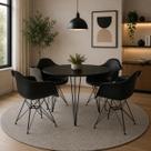 Mesa Jantar Redonda 90cm Preta Clips 3 Pés com 4 Poltronas Eiffel Eames Daw Pretas Ferro Preto