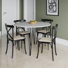 Mesa Jantar Redonda Branca Elen 110cm Hairpin Com 4 Cadeiras Katrina Preta Branco