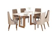 Mesa Jantar Yara 180 6 Cadeiras Ivy Corano Bege - Henn Mesa Jantar Yara 180 6 Cadeiras Ivy Corano Bege - Henn