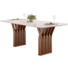 Mesa Jantar Yara Madeirado/Vidro 180cm Freijó/Off DJ Móveis