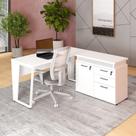 Mesa L Escritório 1,5m Pé Metal Armário 3 Gavetas 1 Porta F5