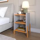 Mesa Lateral Apoio Quarto Sofia Com Prateleiras Moderna Pé Em Madeira Maciça