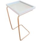 Mesa lateral braço sofá bandeja branca espelho base bronze