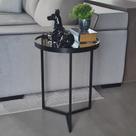 Mesa Lateral com Espelho - Mesinha de Apoio 60 x 45 cm Preto