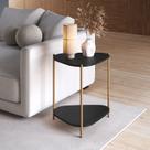 Mesa Lateral com Prateleira Orgânica Pé Metal Complementos Preto Nero/Dourado