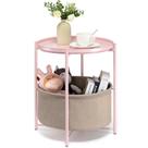 Mesa lateral danpinera redonda com armazenamento de tecido rosa claro