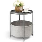 Mesa lateral danpinera redonda com cesto de armazenamento de tecido cinza