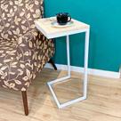 Mesa Lateral de Apoio para Sofá Style Industrial de Ferro e Madeira Natural e Branco