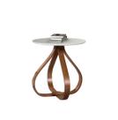 Mesa Lateral de Canto pé Cebola 60cm Castanho com Vidro Cor:Laca Off White