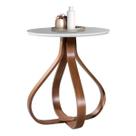 Mesa Lateral de Canto pé Cebola 70cm Castanho com Vidro Cor:Laca Branco