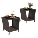 Mesa lateral externa kinbor, conjunto de 2, vime PE com tampo de vidro