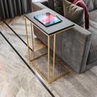 Mesa Lateral Greco 67cm 45cm X 30cm Preto/Dourado