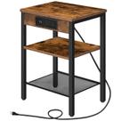 Mesa lateral HOOBRO End com estação de carregamento e portas USB marrom