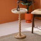 Mesa lateral HuiDao Rattan Round para pequenos espaços com perna de madeira