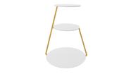 Mesa Lateral Industrial 3 Andares Base Dourado e Tampo Branco De Canto Redonda