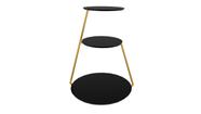 Mesa Lateral Industrial 3 Andares Base Dourado e Tampo Preto De Canto Redonda