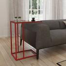 Mesa Lateral Industrial Elena de Vidro Base Ferro Vermelho