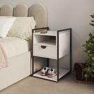 Mesa Lateral Industrial Tókio com Gavetas em Ferro Preto para Dormitório - Tampo Branco Mesa Lateral Industrial Tókio com Gavetas em Ferro Preto para Dormitório - Tampo Branco