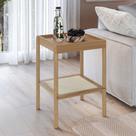 Mesa Lateral Íris Quadrada c/ Prateleira 43cm Palhinha Pé Madeira Boho Móvel na Caixa