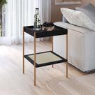 Mesa Lateral Laís Quadrada c/ Prateleira 43cm Palhinha Pé Metal Oslo Artesano