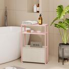 Mesa lateral Leomonio Narrow com cesta de tecido Jelly Pink + Cream