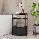 Mesa lateral Leomonio Narrow com cesto de tecido preto ébano
