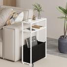 Mesa lateral Leomonio ZBZ01 estreita com cesto de tecido branco