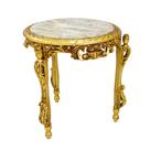 Mesa Lateral Madeira Folhada Ouro Entalhes Tampo De Marmore