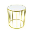 Mesa Lateral Menor Redonda Metal Dourado Tampo Espelhado