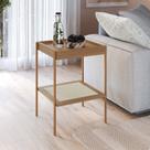 Mesa Lateral Quadrada com Prateleira 43cm Palhinha Pé Metal Oslo
