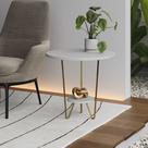 Mesa Lateral Redonda Industrial Italy Ferro Dourado e Tampo Branco