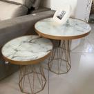 Mesa Lateral Redonda Trama Vidro/MDF