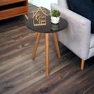 Mesa Lateral Retrô com Vidro Madeira Preto Pés em Madeira Maciça 50x40cm